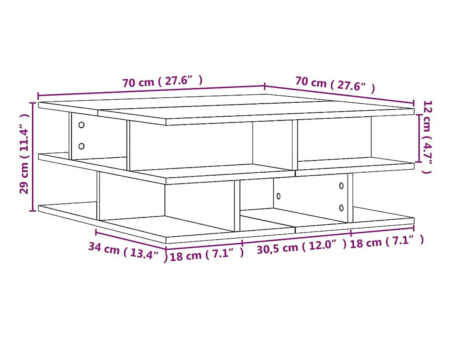 Mesa De Centro| Mesa de centro | Mesa de apoio 70x70x29 cm contraplacado carvalho sonoma Castanho