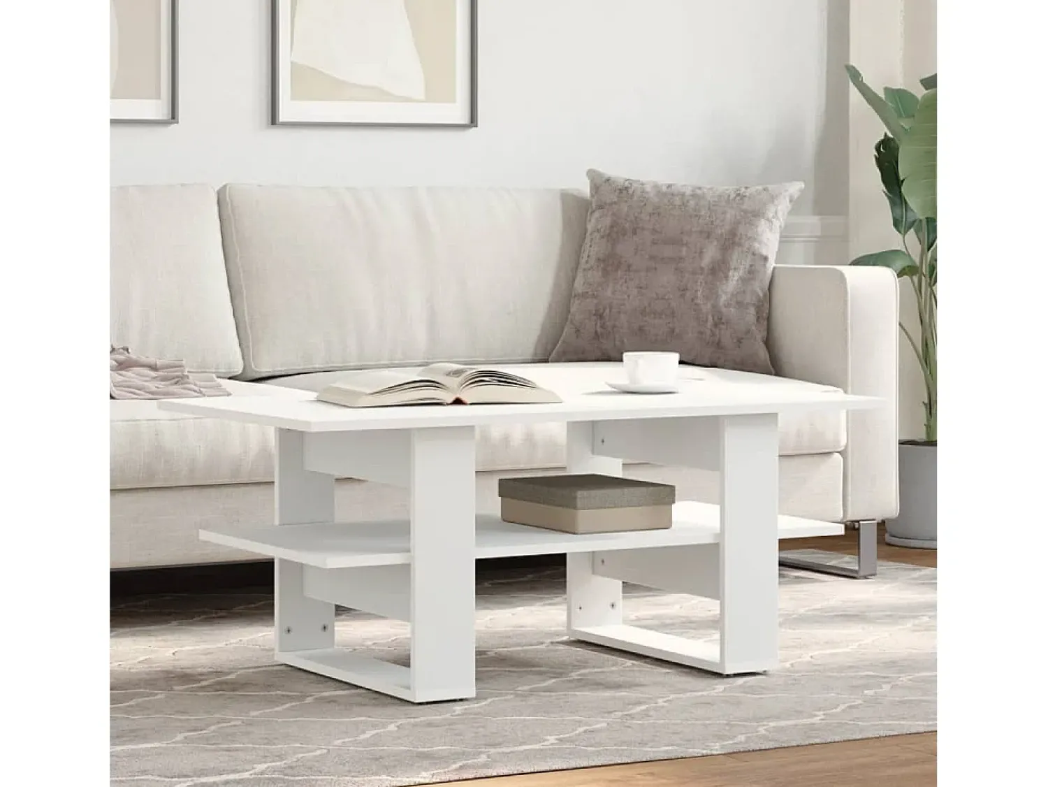 Mesa De Centro* Mesa de centro | Mesa de apoio 102x55x42 cm derivados de madeira Branco
