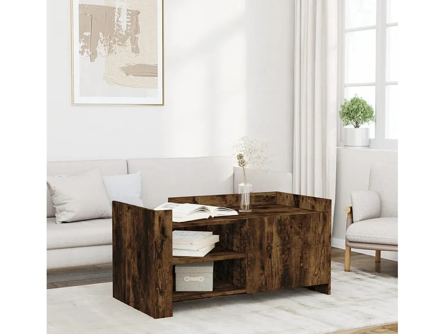 Mesa De Centro| Mesa de centro | Mesa de apoio 100x50x50cm derivados de madeira carvalho fumado Castanho