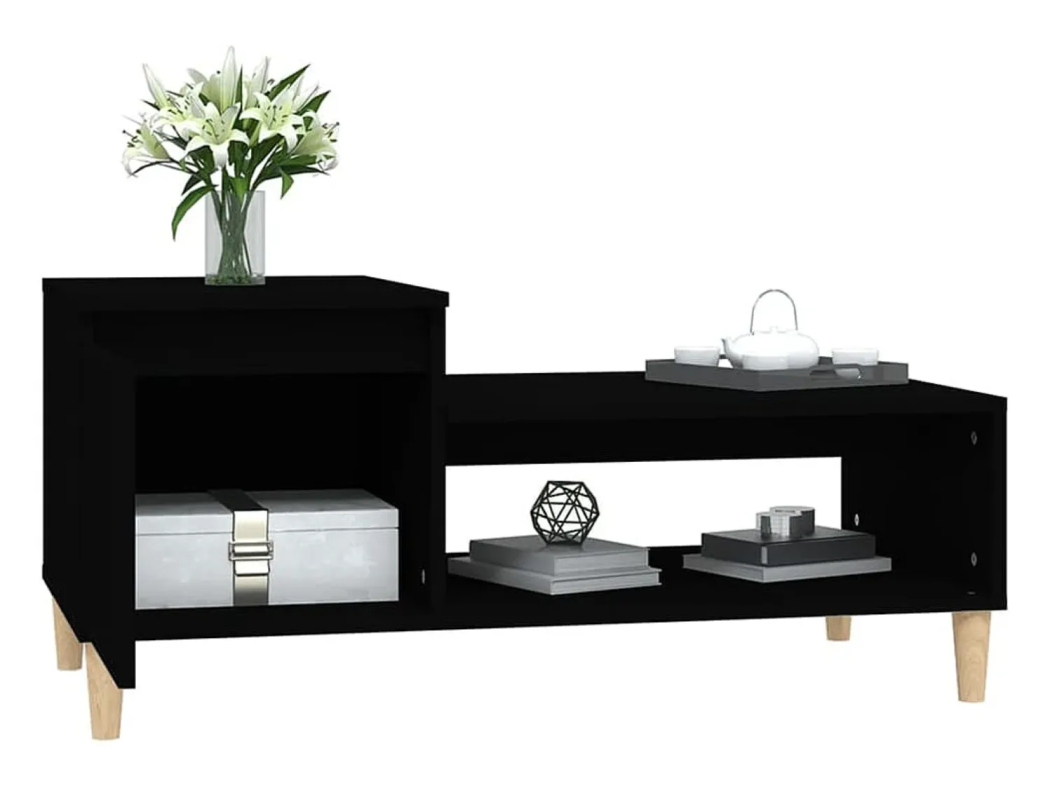 New Mesa de centro | Mesa de apoio 100x50x45 cm derivados de madeira Preto