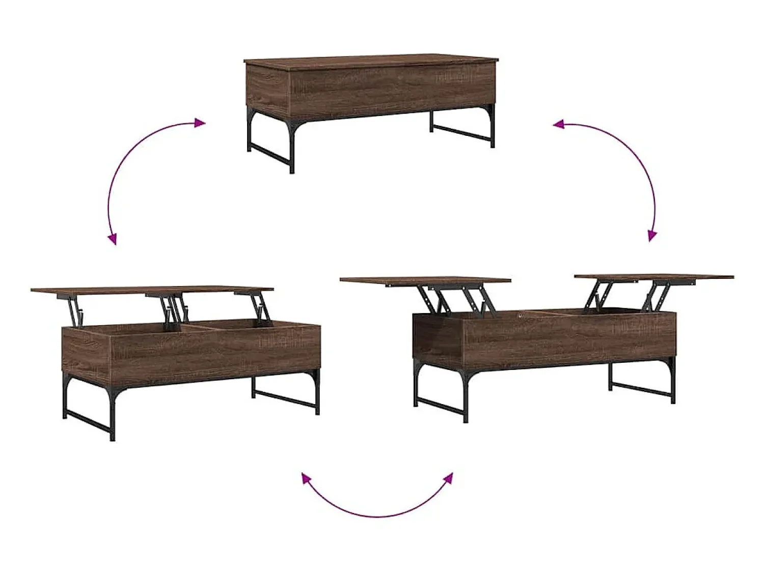 Mesa De Centro| Mesa de centro | Mesa de apoio 100x50x40 cm deriv. madeira/metal carvalho Castanho
