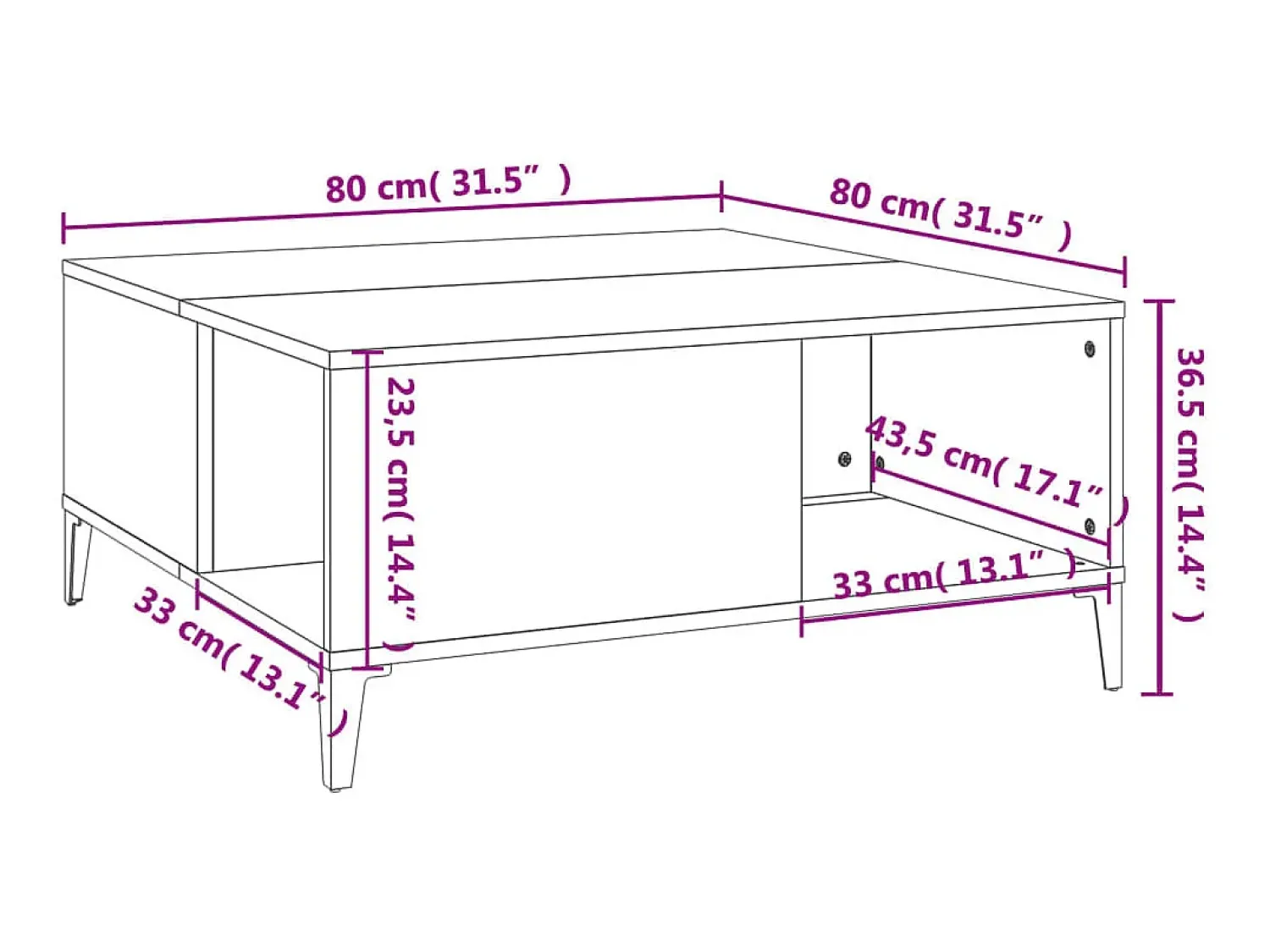 Mesa De Centro* Mesa de centro | Mesa de apoio 80x80x36.5 cm derivados madeira sonoma Cinzento