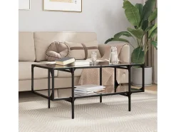 Mesa De Centro| Mesa de centro | Mesa de apoio com topo em vidro 98.5x50x45 cm aço Preto