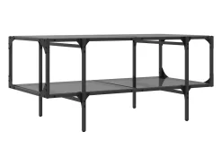 Mesa De Centro| Mesa de centro | Mesa de apoio com topo em vidro 98.5x50x45 cm aço Preto