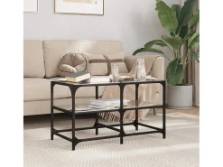 Mesa de centro | Mesa de apoio com topo em vidro 78.5x40x45 cm aço^ Mesa De Centro