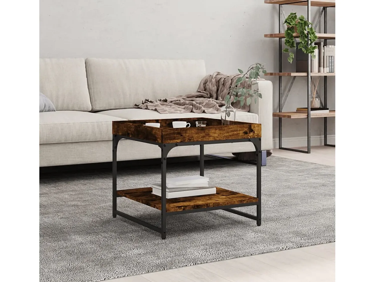Mesa de centro | Mesa de apoio 49.5x49.5x45cm derivados madeira carvalho fumado^ Mesa De Centro