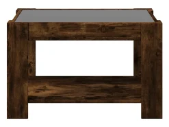 Mesa De Centro| Mesa de centro | Mesa de apoio c/ LEDs 73x53x45 cm derivados de madeira Castanho