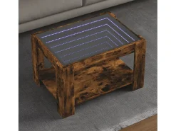 Mesa De Centro| Mesa de centro | Mesa de apoio c/ LEDs 73x53x45 cm derivados de madeira Castanho