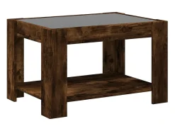 Mesa De Centro| Mesa de centro | Mesa de apoio c/ LEDs 73x53x45 cm derivados de madeira Castanho