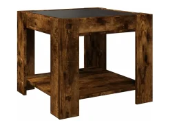 Mesa De Centro| Mesa de centro | Mesa de apoio c/ LEDs 53x53x45 cm derivados de madeira Castanho