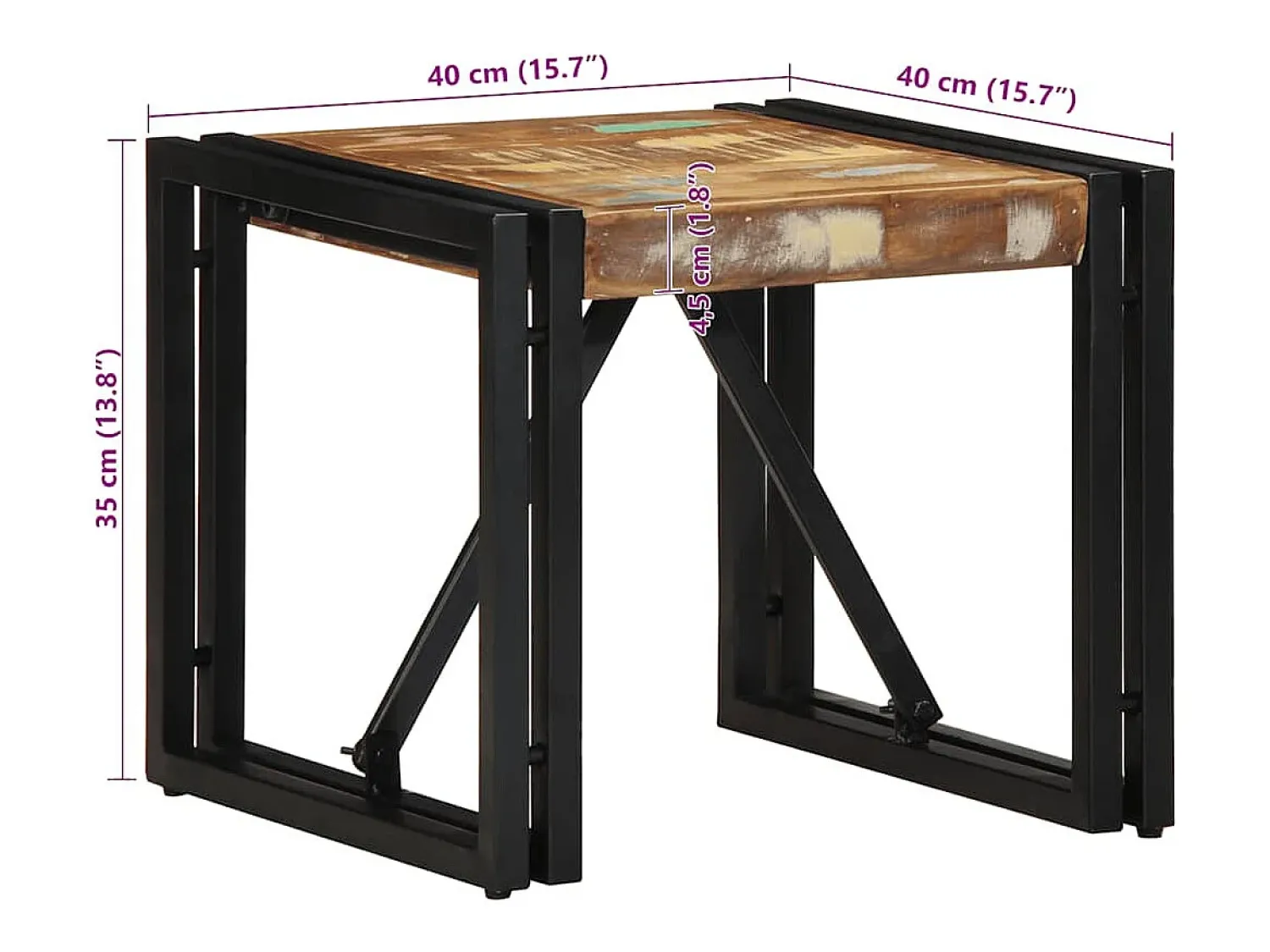 Mesa de centro | Mesa de apoio 40x40x35 cm madeira maciça recuperada^ Mesa De Centro