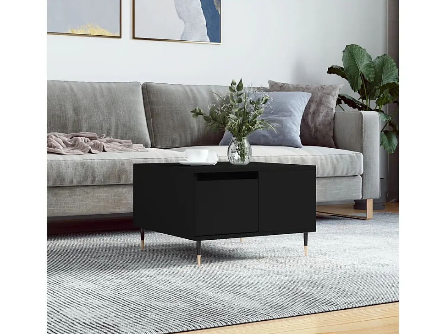 Mesa De Centro| Mesa de centro | Mesa de apoio 55x55x36.5 cm derivados de madeira Preto