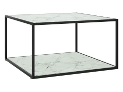 Mesa De Centro| Mesa de centro | Mesa de apoio 90x90x50 cm com vidro marmorizado branco Preto