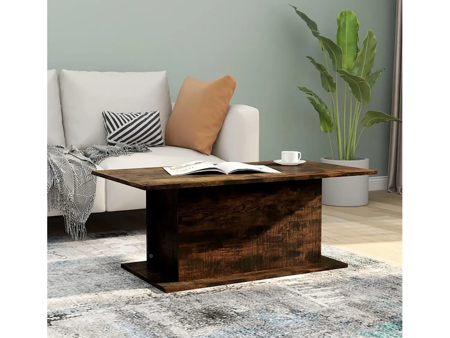 Mesa De Centro| Mesa de centro | Mesa de apoio 102x55.5x40 cm derivados madeira carvalho fumado Castanho