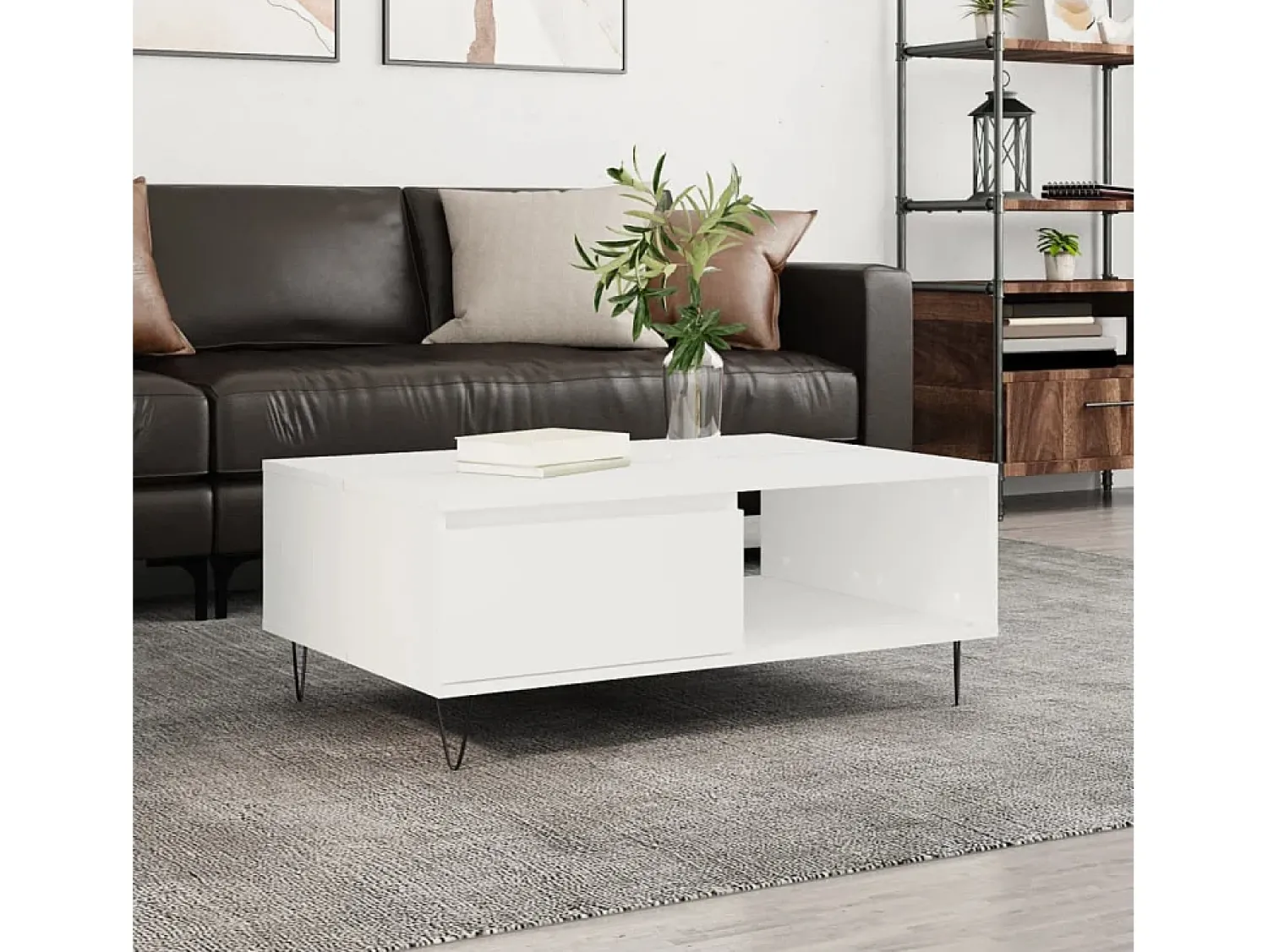 Mesa de centro | Mesa de apoio 90x60x35 cm derivados de madeira Branco