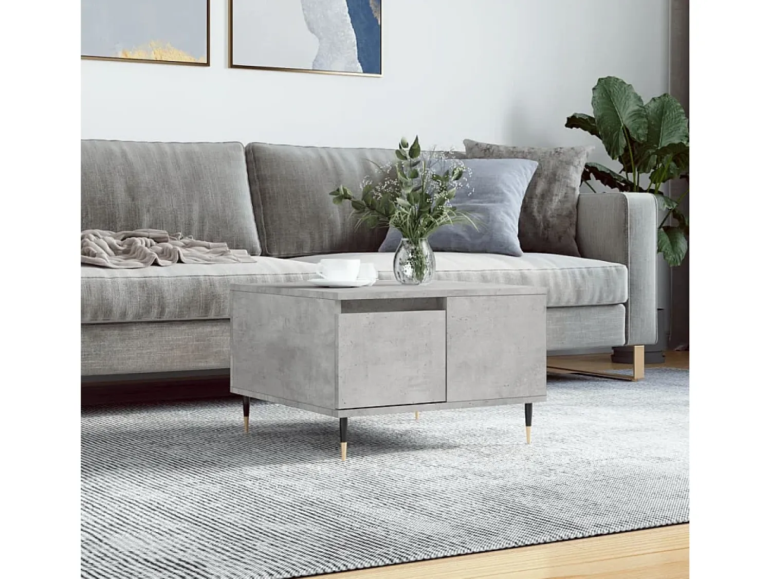 Mesa De Centro| Mesa de centro | Mesa de apoio 55x55x36.5 cm derivados madeira cimento Cinzento