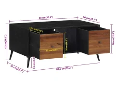 Online Mesa de centro | Mesa de apoio | Mesa de café 90x50x41 cm teca recuperada maciça Castanho