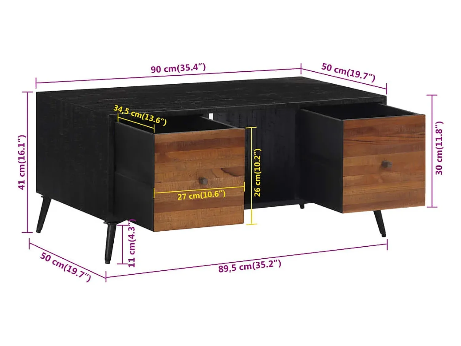 Online Mesa de centro | Mesa de apoio | Mesa de café 90x50x41 cm teca recuperada maciça Castanho