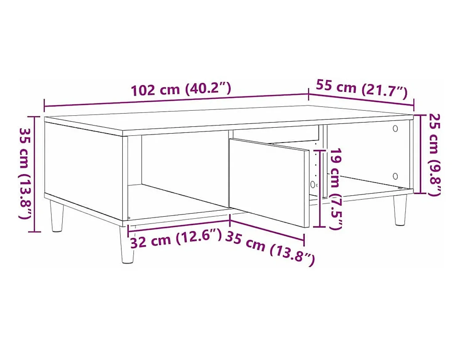 New Mesa de centro | Mesa de apoio 102x55x35 cm Branco