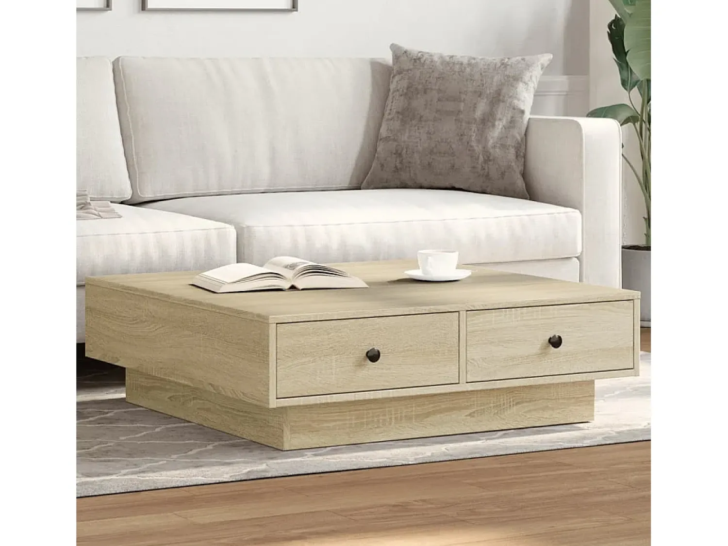 Mesa de centro | Mesa de apoio 90x90x28 cm contraplacado carvalho sonoma Castanho