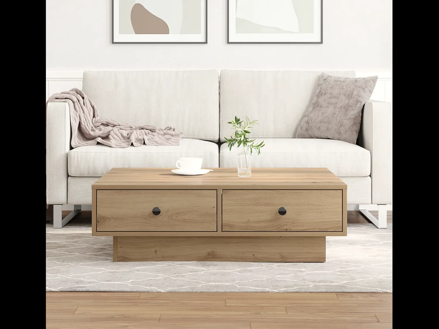 Mesa De Centro| Mesa de centro | Mesa de apoio carvalho artisiano 90x90x28 cm Bege