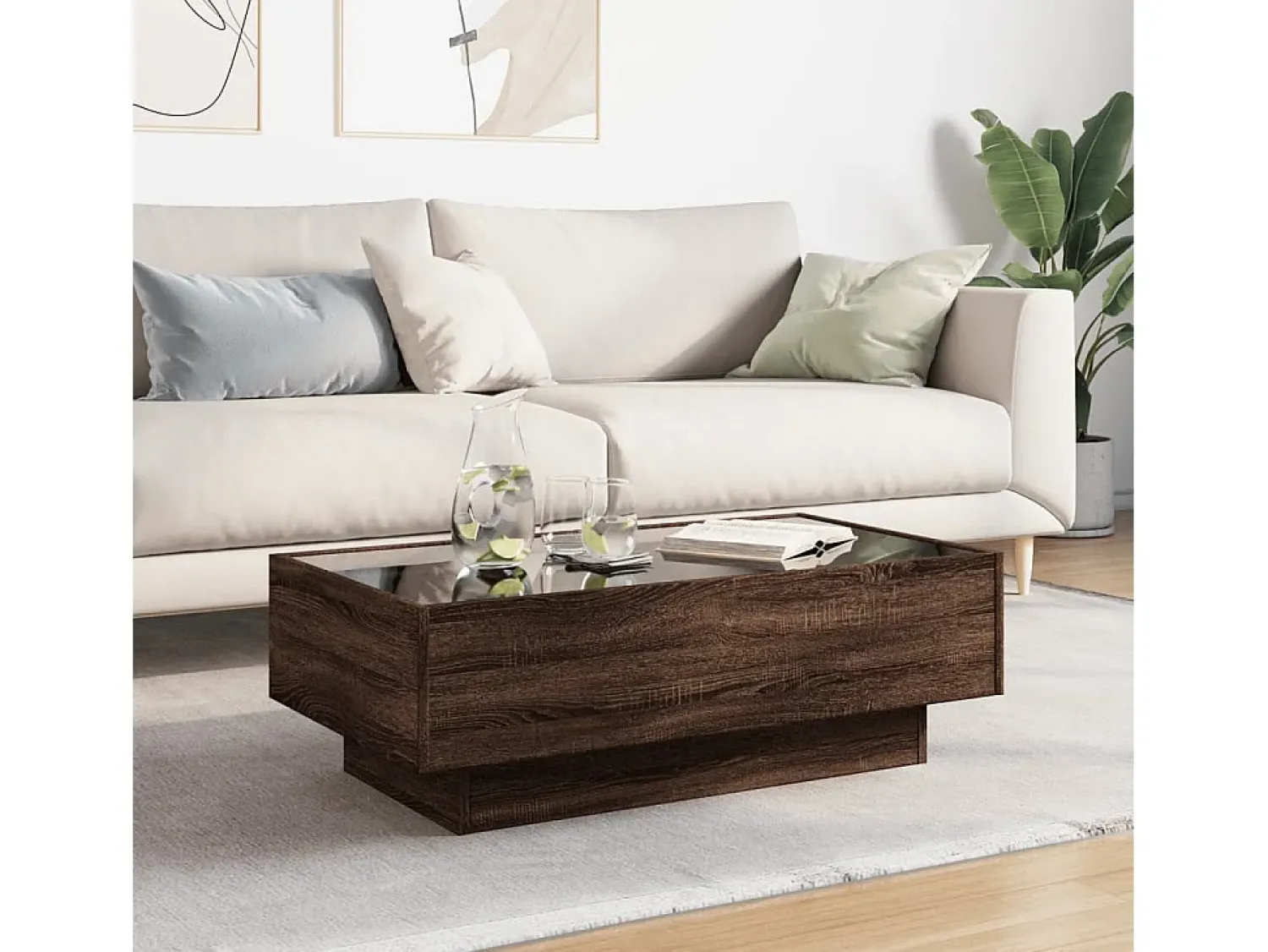 Mesa De Centro* Mesa de centro | Mesa de apoio c/ LEDs 90x50x30 cm derivados de madeira Castanho