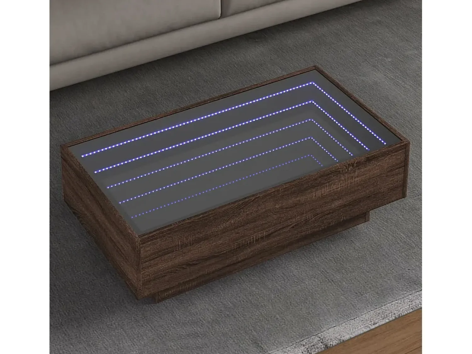 Mesa De Centro* Mesa de centro | Mesa de apoio c/ LEDs 90x50x30 cm derivados de madeira Castanho