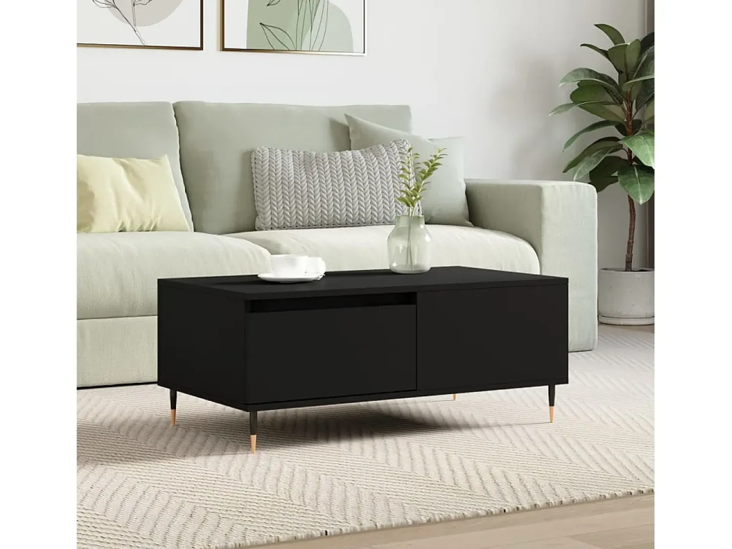 Hot Mesa de centro | Mesa de apoio 90x50x36.5 cm derivados de madeira Preto
