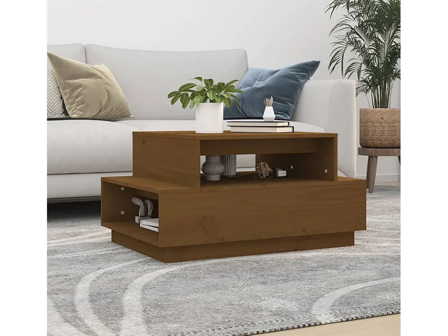 Mesa de centro | Mesa de apoio 80x55x40.5 cm madeira pinho maciça -mel Castanho