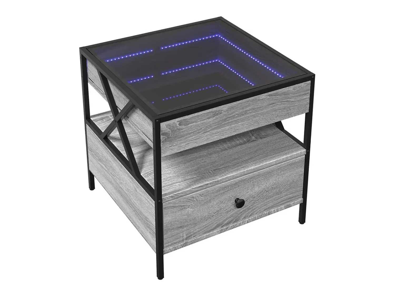 Mesa De Centro* Mesa de centro | Mesa de apoio luzes LED Infinity 50x50x51 cm sonoma Cinzento
