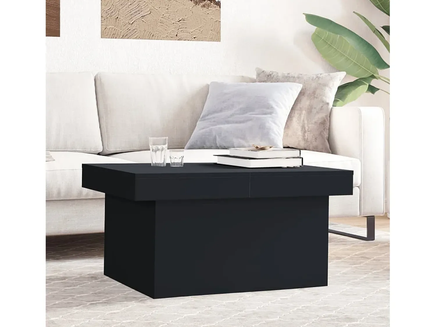 Mesa De Centro* Mesa de centro | Mesa de apoio 80x55x40 cm derivados de madeira Preto