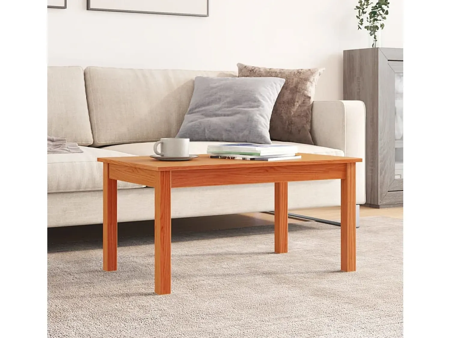 Mesa De Centro* Mesa de centro | Mesa de apoio 80x50x40 cm madeira pinho maciça cera Castanho