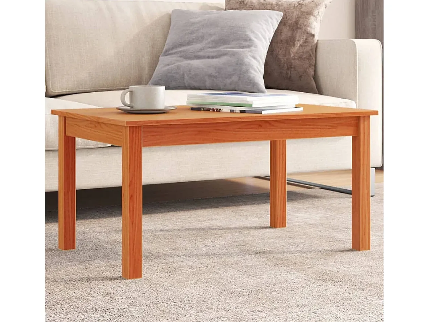 Mesa De Centro* Mesa de centro | Mesa de apoio 80x50x40 cm madeira pinho maciça cera Castanho