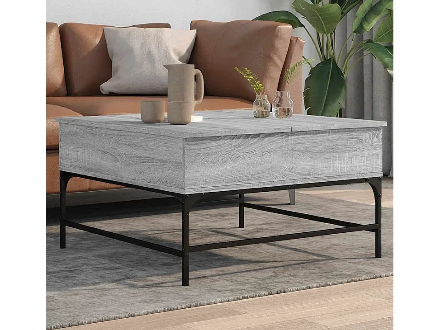 Mesa De Centro| Mesa de centro | Mesa de apoio 80x80x45 cm deriv. madeira/metal sonoma Cinzento