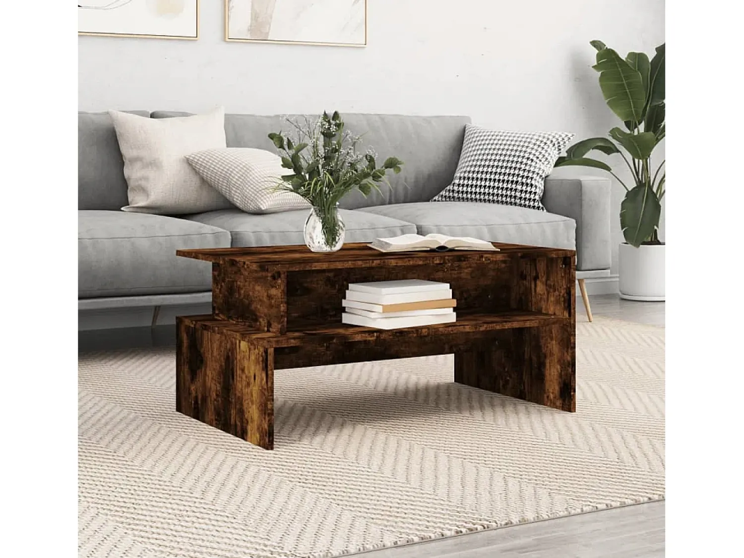Mesa De Centro* Mesa de centro | Mesa de apoio 90x55x42.5cm derivados madeira carvalho fumado Castanho