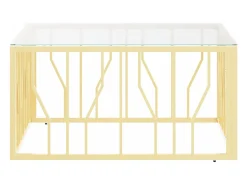 Mesa de centro | Mesa de apoio 80x80x40 cm aço inoxidável e vidro dourado^ Mesa De Centro