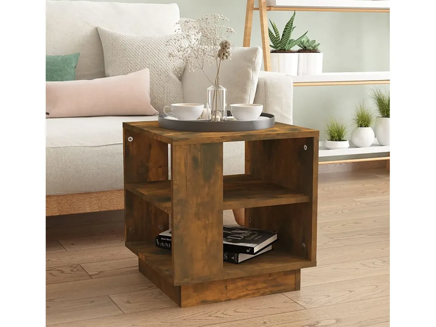 Outlet Mesa de centro | Mesa de apoio 40x40x43 cm madeira processada cor carvalho fumado Castanho