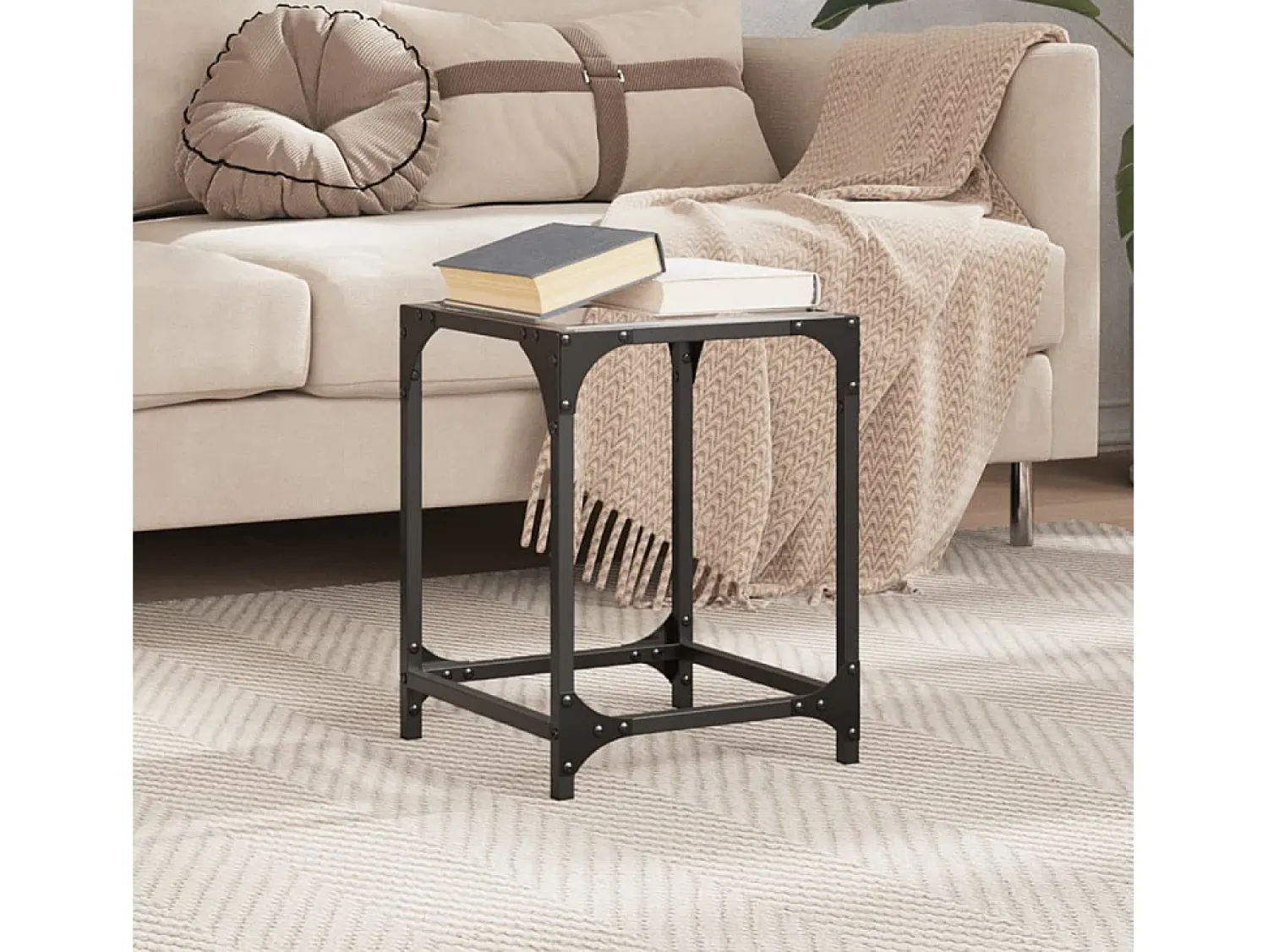 Mesa de centro | Mesa de apoio c/ topo em vidro 30x30x40 cm aço^ Mesa De Centro