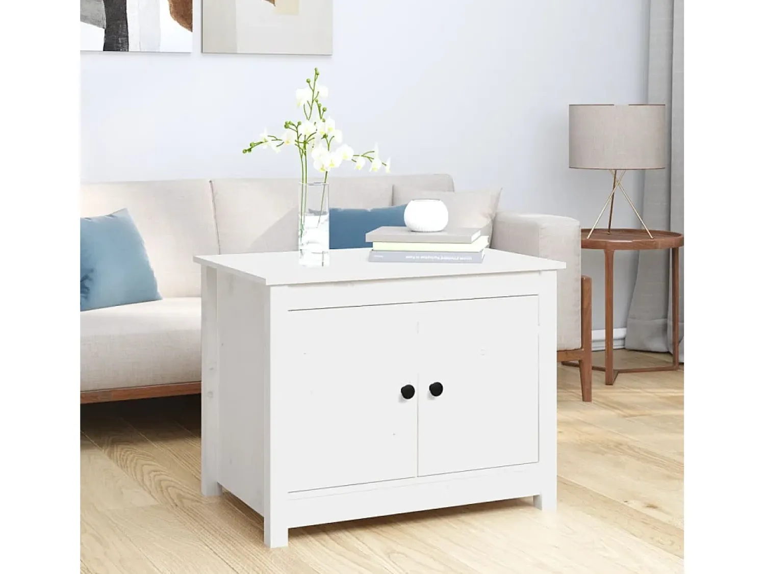 Mesa De Centro* Mesa de centro | Mesa de apoio 71x49x55 cm pinho maciço Branco