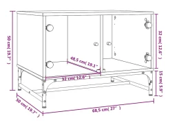 Mesa De Centro* Mesa de centro | Mesa de apoio | Mesa de café c/ portas de vidro 68.5x50x50 cm carvalho sonoma Castanho