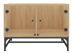Mesa De Centro* Mesa de centro | Mesa de apoio | Mesa de café c/ portas de vidro 68.5x50x50 cm carvalho sonoma Castanho