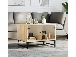 Mesa De Centro* Mesa de centro | Mesa de apoio | Mesa de café c/ portas de vidro 68.5x50x50 cm carvalho sonoma Castanho