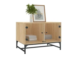 Mesa De Centro* Mesa de centro | Mesa de apoio | Mesa de café c/ portas de vidro 68.5x50x50 cm carvalho sonoma Castanho