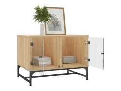 Mesa De Centro* Mesa de centro | Mesa de apoio | Mesa de café c/ portas de vidro 68.5x50x50 cm carvalho sonoma Castanho