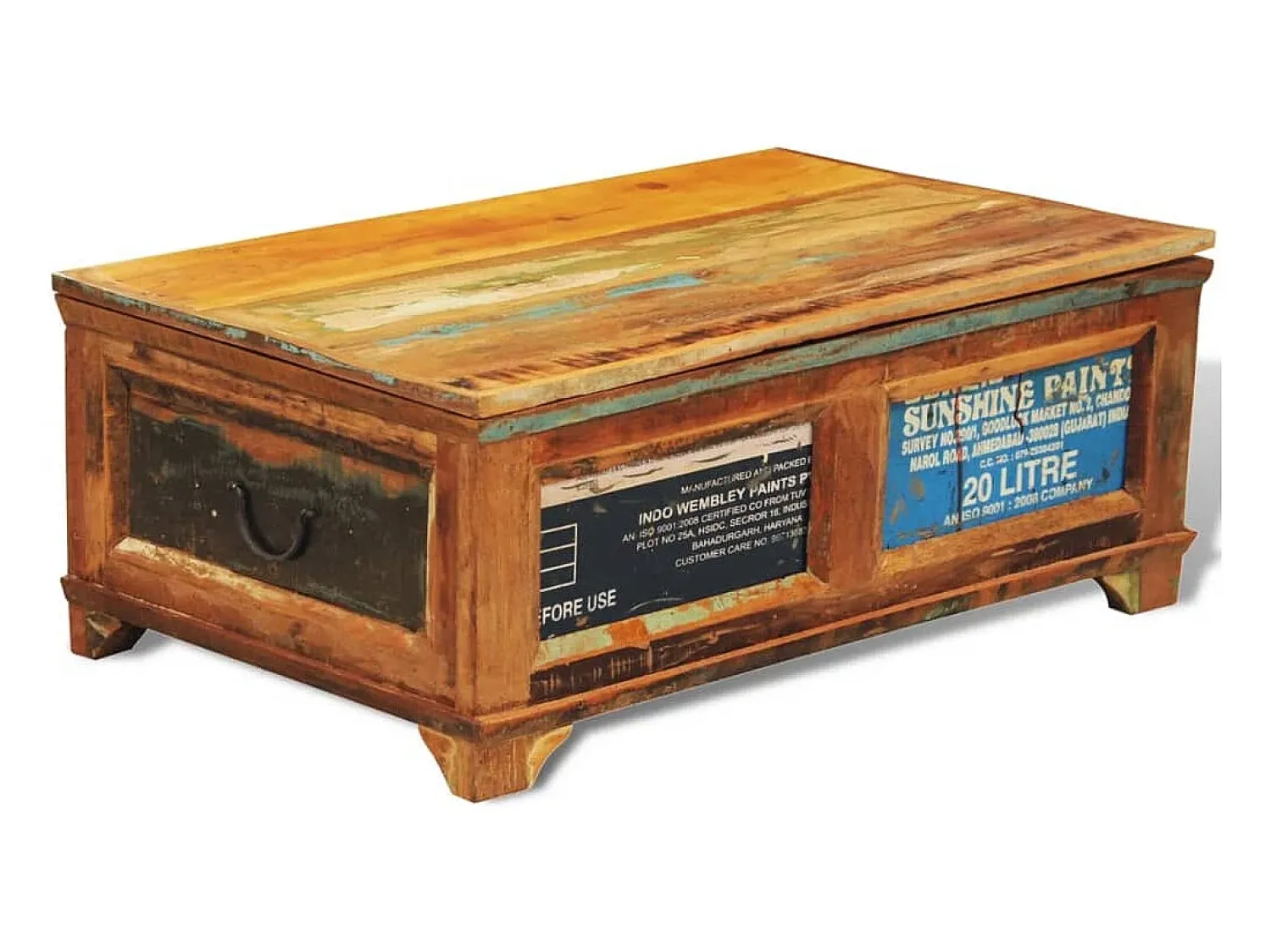 Mesa De Centro| Mesa de centro | Mesa de apoio | Mesa de café vintage com armazenamento.madeira reciclada Castanho