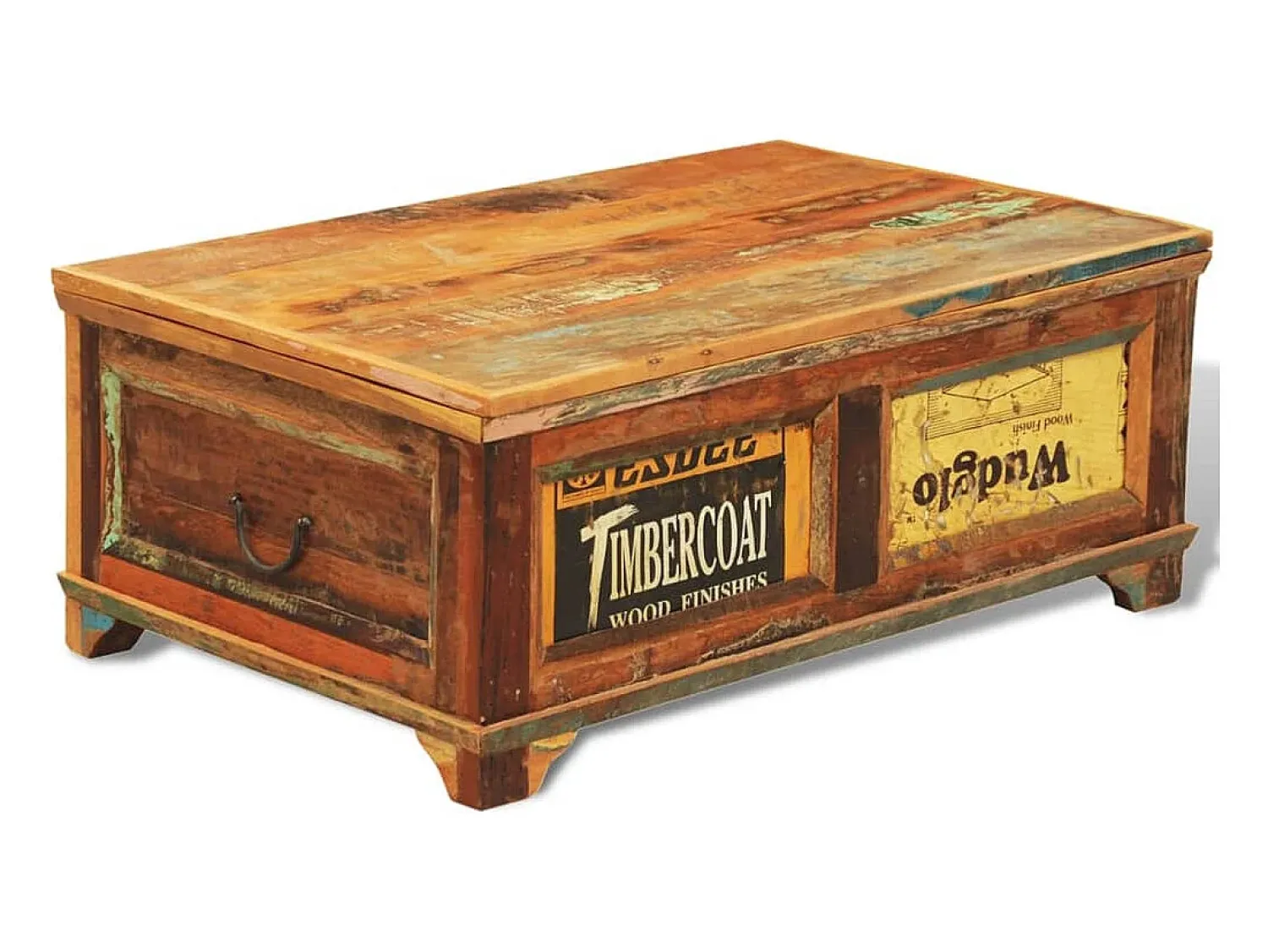 Mesa De Centro| Mesa de centro | Mesa de apoio | Mesa de café vintage com armazenamento.madeira reciclada Castanho