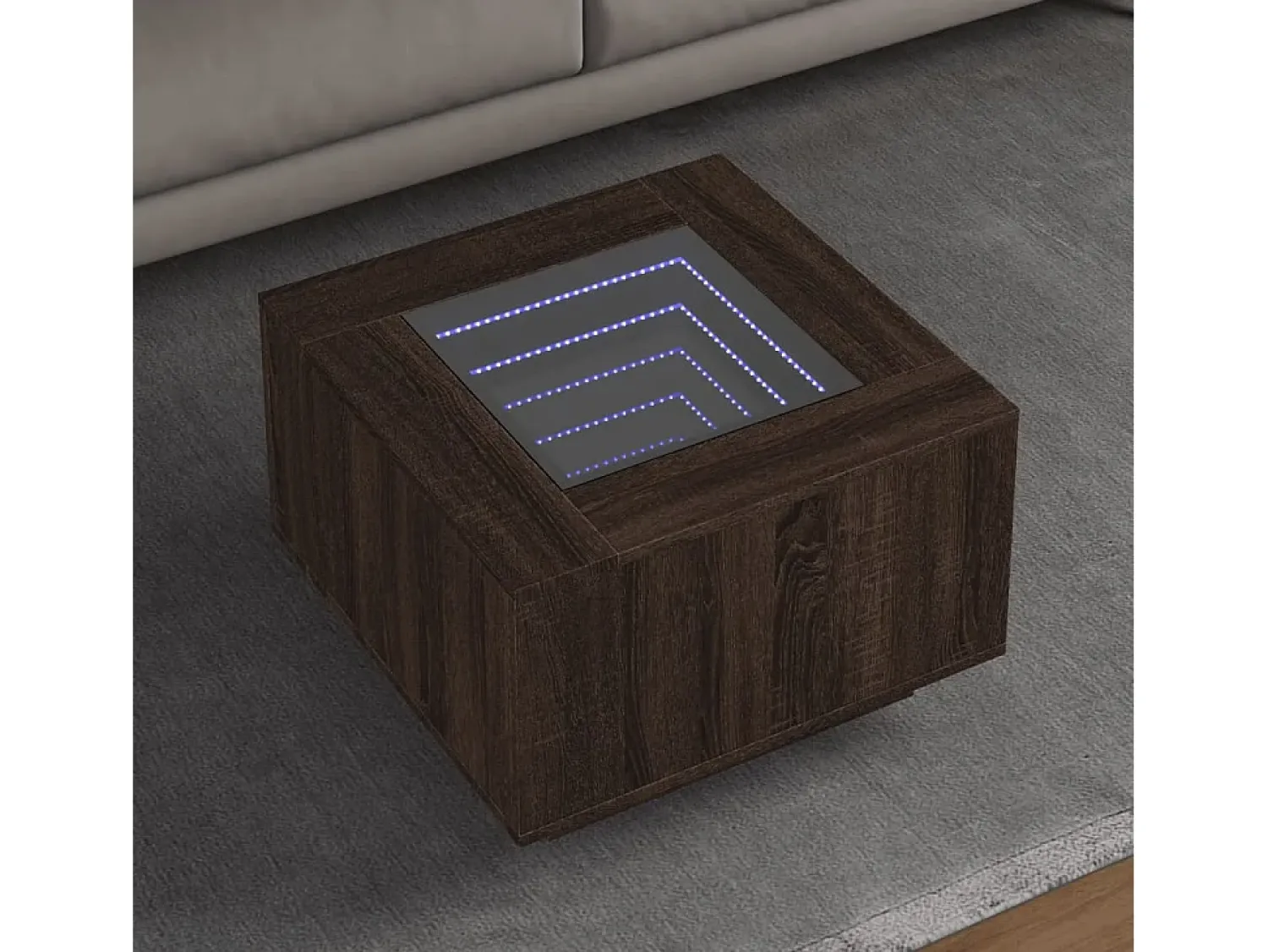 Mesa De Centro* Mesa de centro | Mesa de apoio c/ LEDs 60x60x40 cm derivados de madeira Castanho