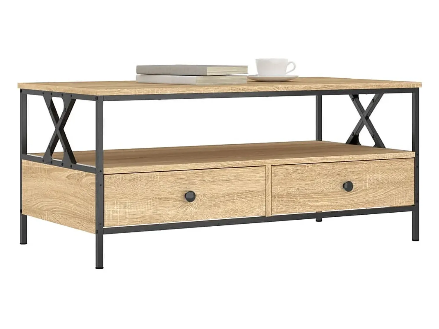 Mesa De Centro| Mesa de centro | Mesa de apoio 100x51x45 cm derivados madeira carvalho sonoma Castanho
