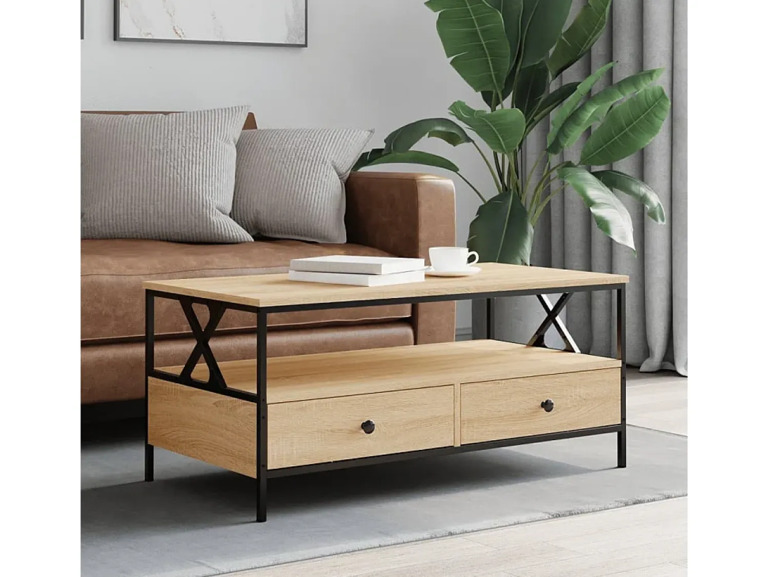 Mesa De Centro| Mesa de centro | Mesa de apoio 100x51x45 cm derivados madeira carvalho sonoma Castanho