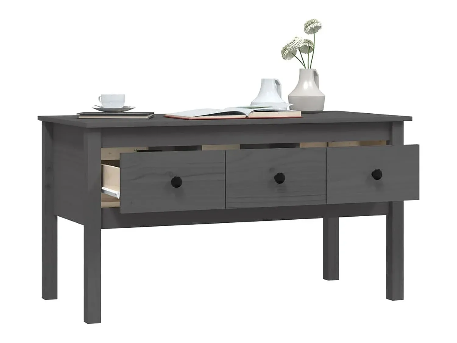 Mesa De Centro* Mesa de centro | Mesa de apoio 102x49x55 cm pinho maciço cinza Cinzento